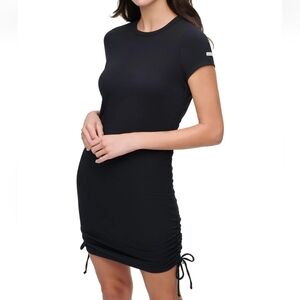 Calvin Klein Black Ruched Side Short Sleeve Bodycon T-shirt Mini Dress Sz M